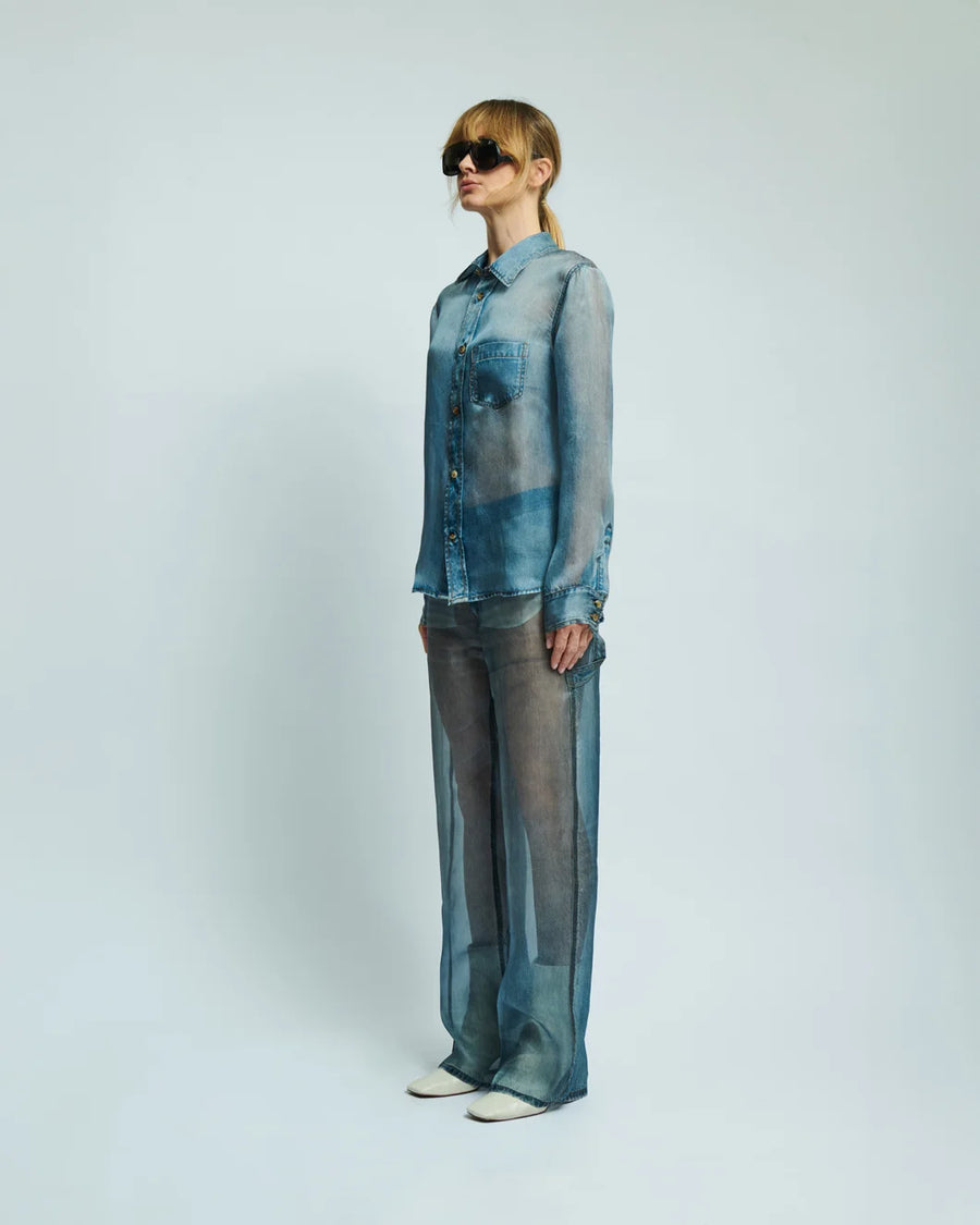haikure ronda blue denim print shirt front side