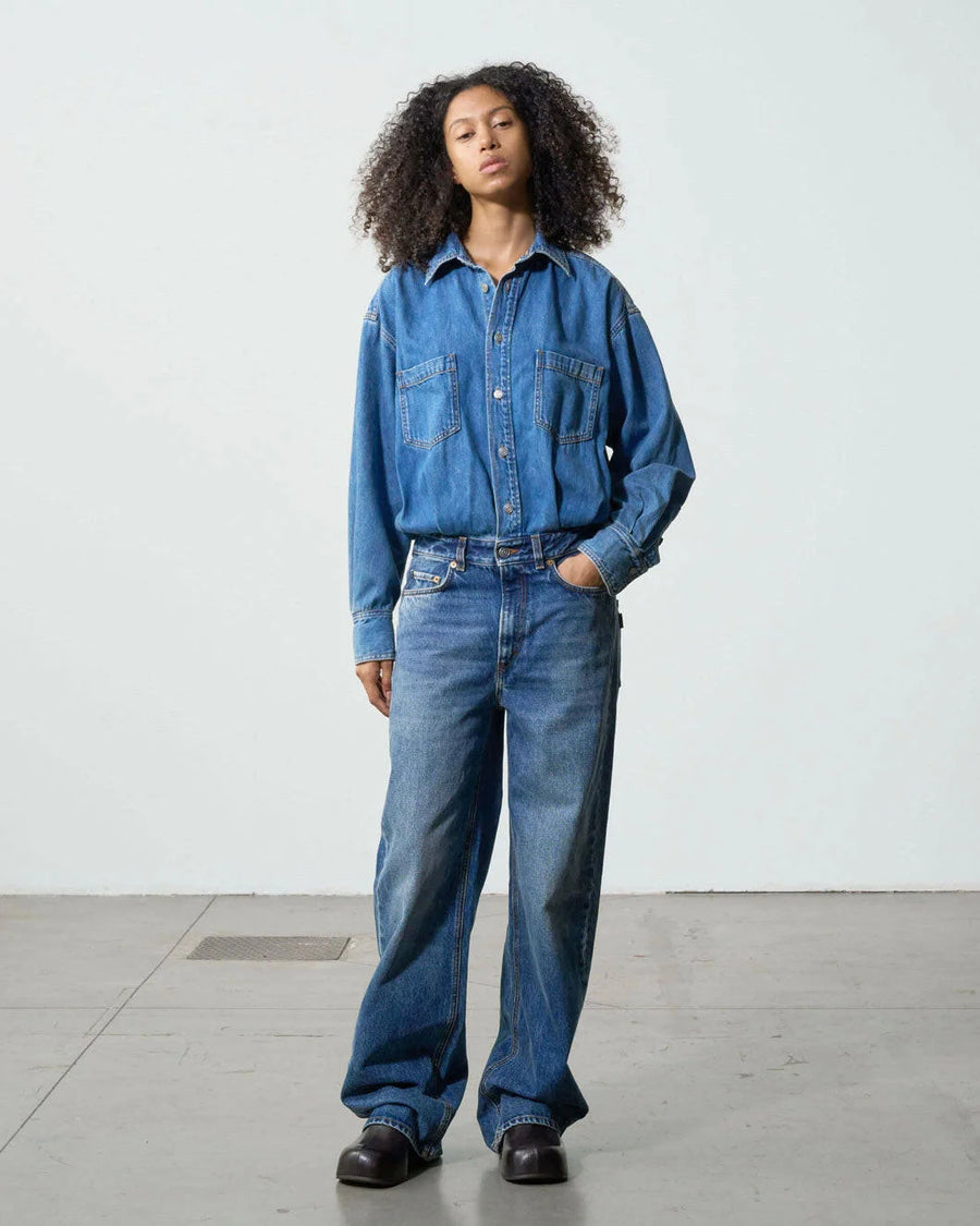 haikure tilda denim jumpsuit piano blue on figure front