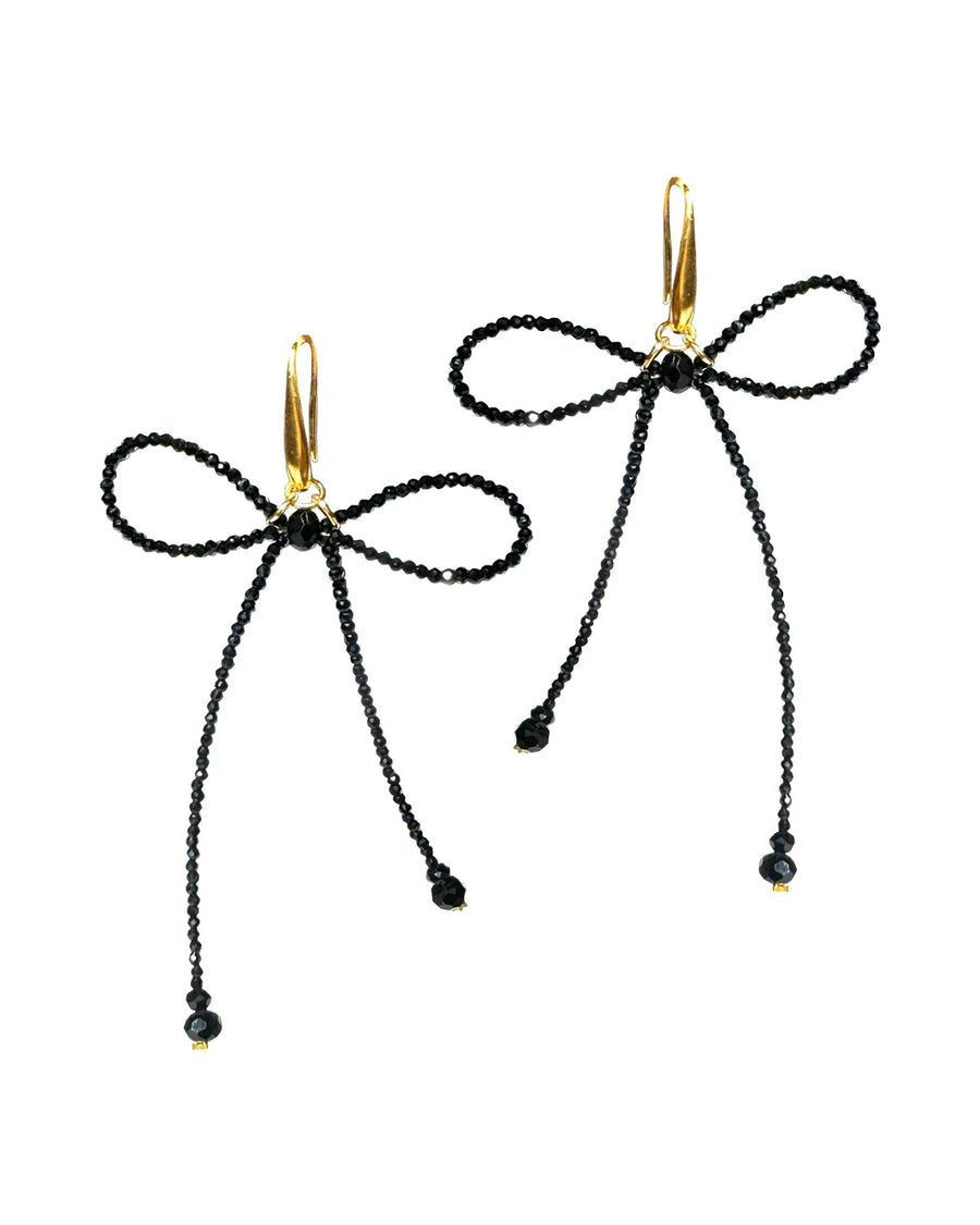 hannan gem stone bow earrings black