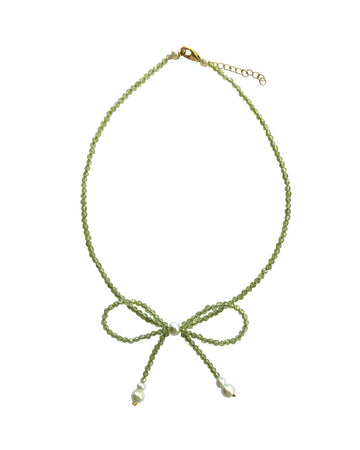 Hannan Gemstone Bow Necklace Green