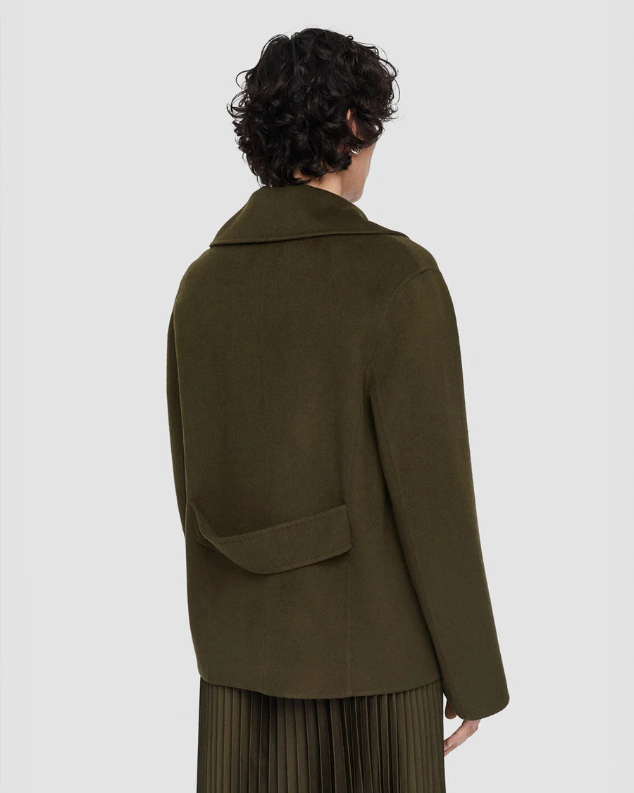 joseph Light Double Face Gilkes Coat avocado green on figure back