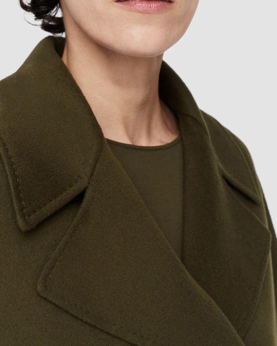 joseph Light Double Face Gilkes Coat avocado green on figure collar detail