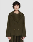 joseph Light Double Face Gilkes Coat avocado green on figure front