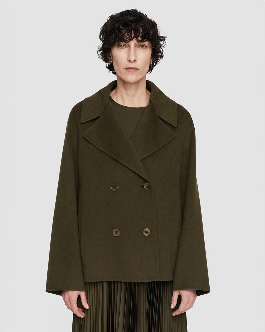 joseph Light Double Face Gilkes Coat avocado green on figure front