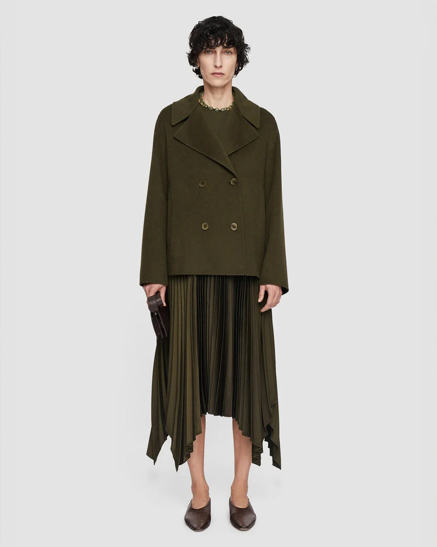 joseph Light Double Face Gilkes Coat avocado green on figure front