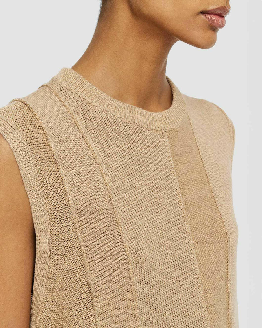 joseph Linen Blend Tank sesame tan on figure side detail