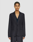 joseph soft cotton silk belmore jacket navy blue on figure front