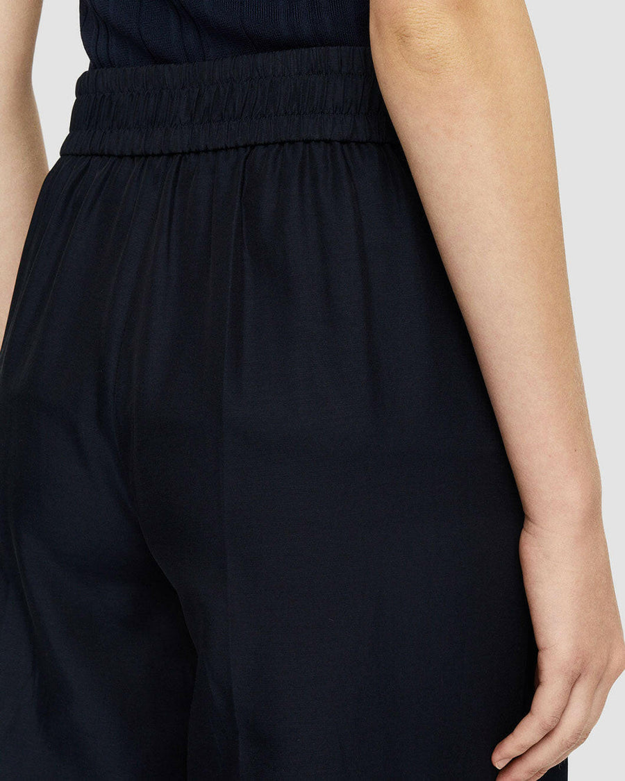 joseph Soft Cotton Silk Thurlow Trousers navy blue on figure back detail