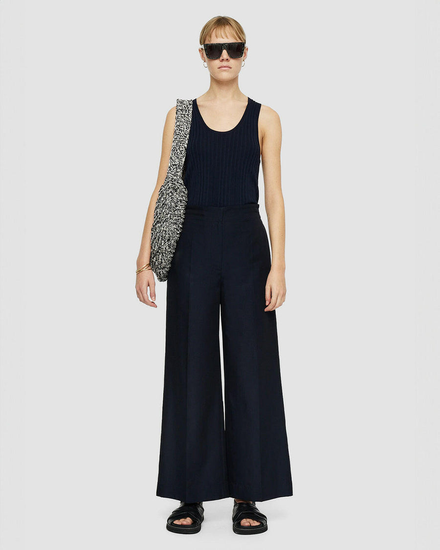 joseph Soft Cotton Silk Thurlow Trousers navy blue on figure front