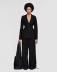 joseph Wool Voile Haxo Jacket black on figure front with forest trouser