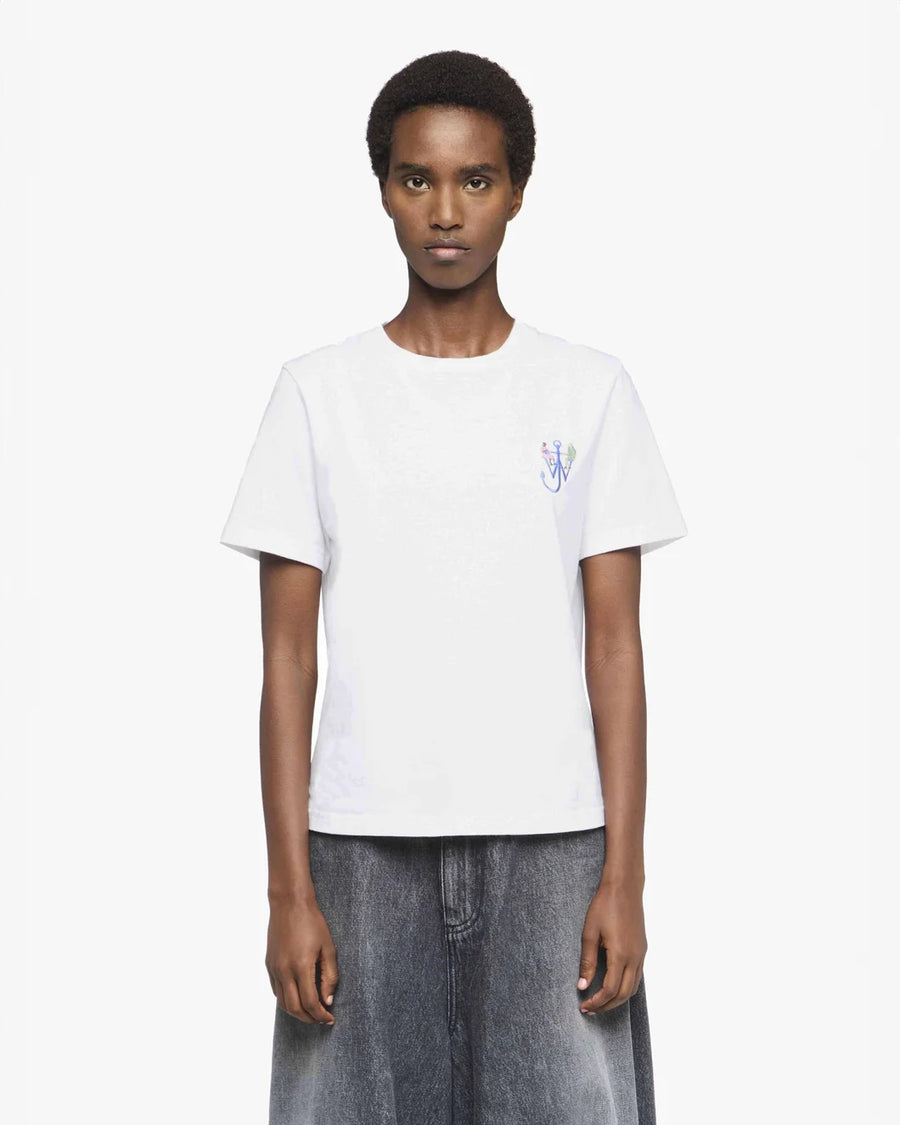 jw anderson Anchor Embroidery Back Print T-Shirt white on figure front