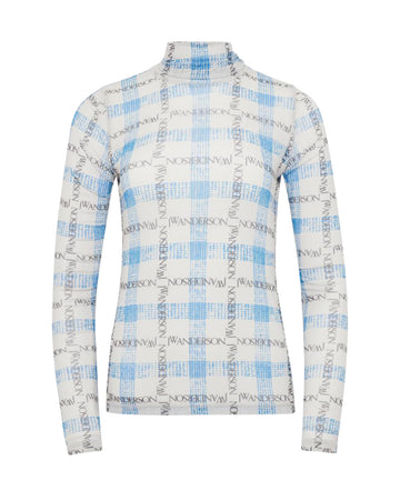 jw anderson turtleneck with underpinning logo blue plaid