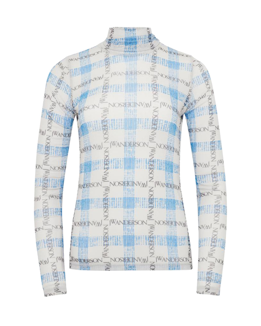 jw anderson turtleneck with underpinning logo blue plaid