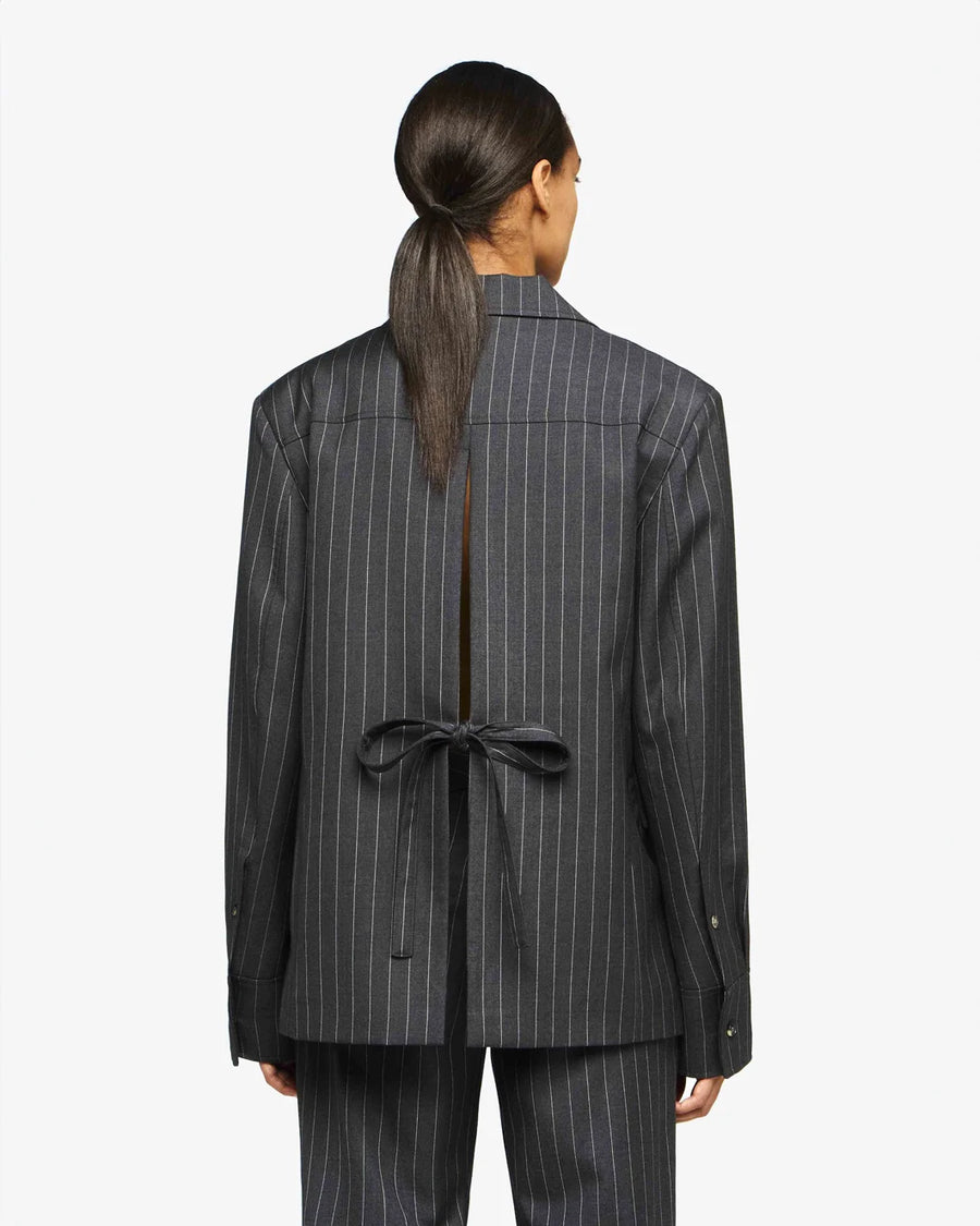 jw anderson open back tailored shirt jacket grey melange on figure back