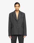 jw anderson open back tailored shirt jacket grey melange on figure front