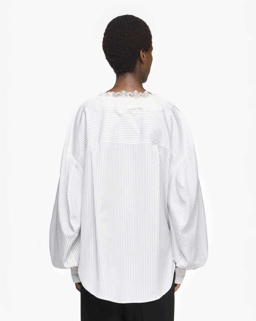 jw anderson Lace Trim V Neck Shirt grey and white on figure back