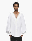 jw anderson Lace Trim V Neck Shirt grey and white on figure front