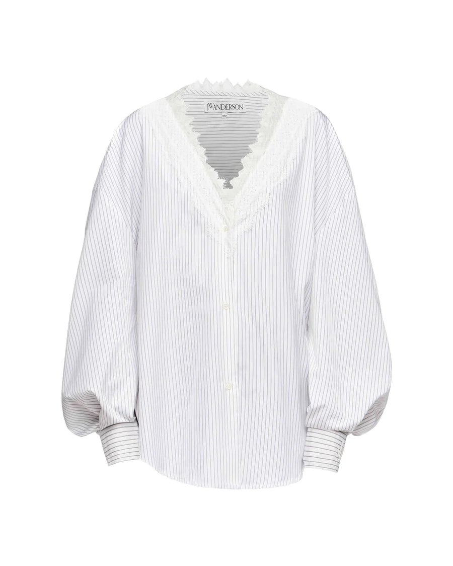 jw anderson Lace Trim V Neck Shirt grey and white