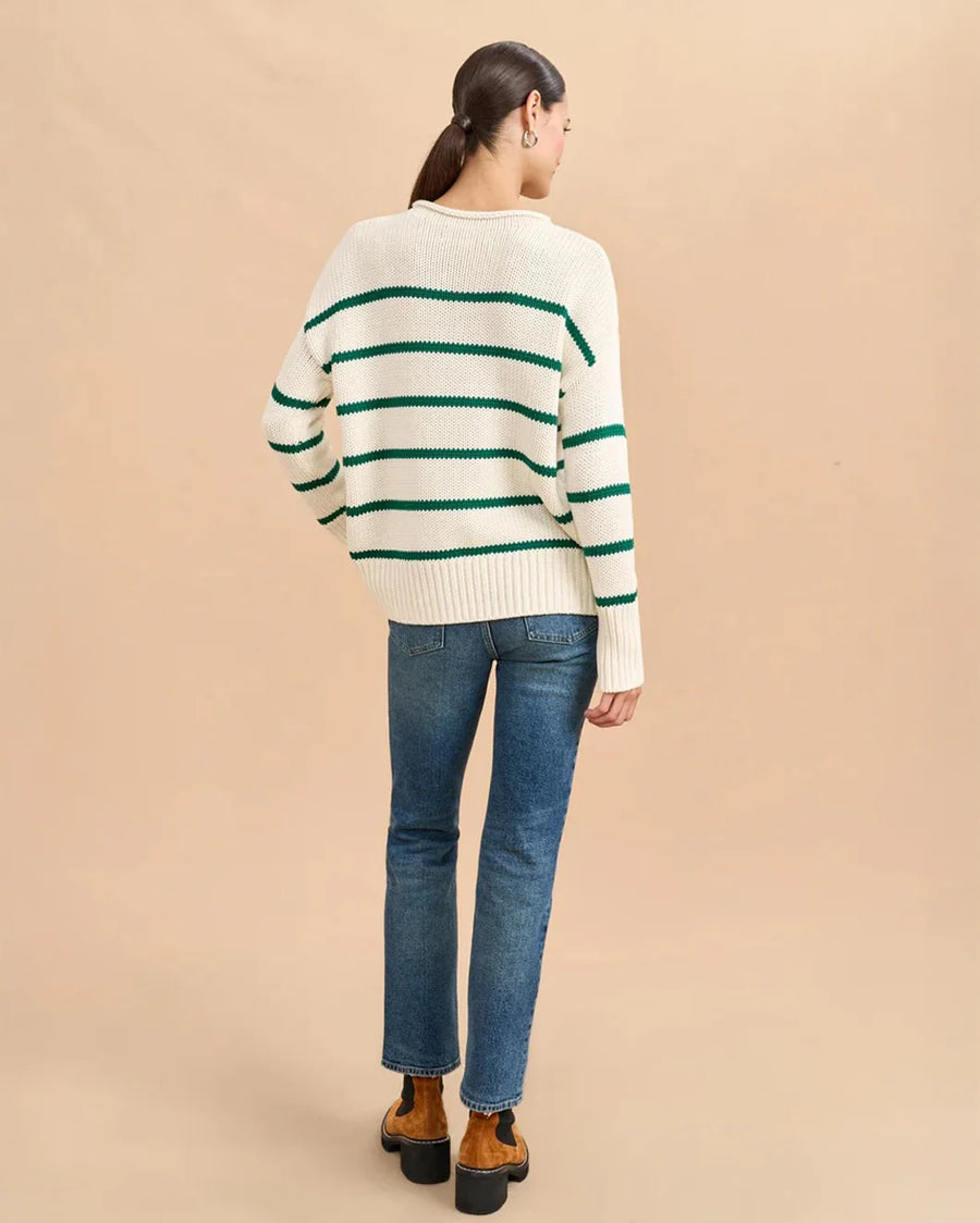 la ligne marina sweater cream and emerald green on figure back