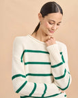 la ligne marina sweater cream and emerald green on figure front