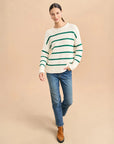 la ligne marina sweater cream and emerald green on figure front