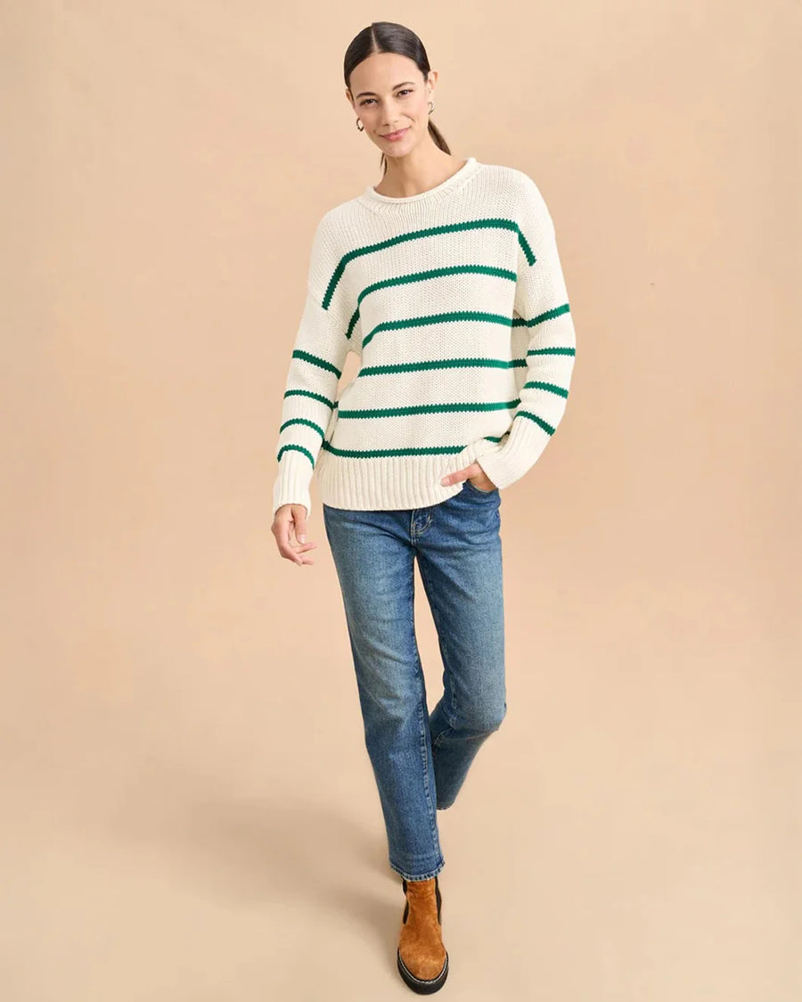 la ligne marina sweater cream and emerald green on figure front