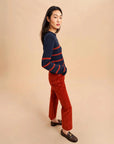 la ligne mini marina sweater navy and rust on figure side