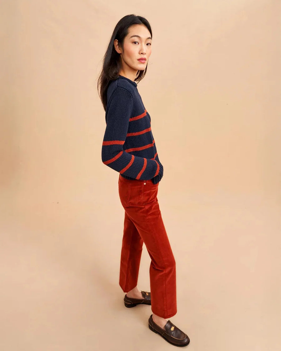 la ligne mini marina sweater navy and rust on figure side