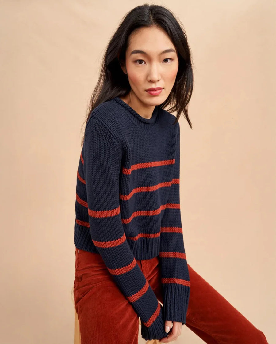 la ligne mini marina sweater navy and rust on figure side