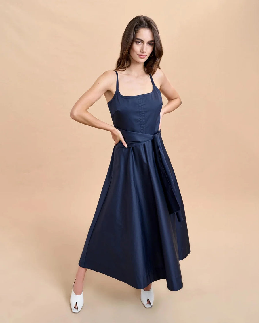 la ligne clementine dress midnight navy blue on figure front