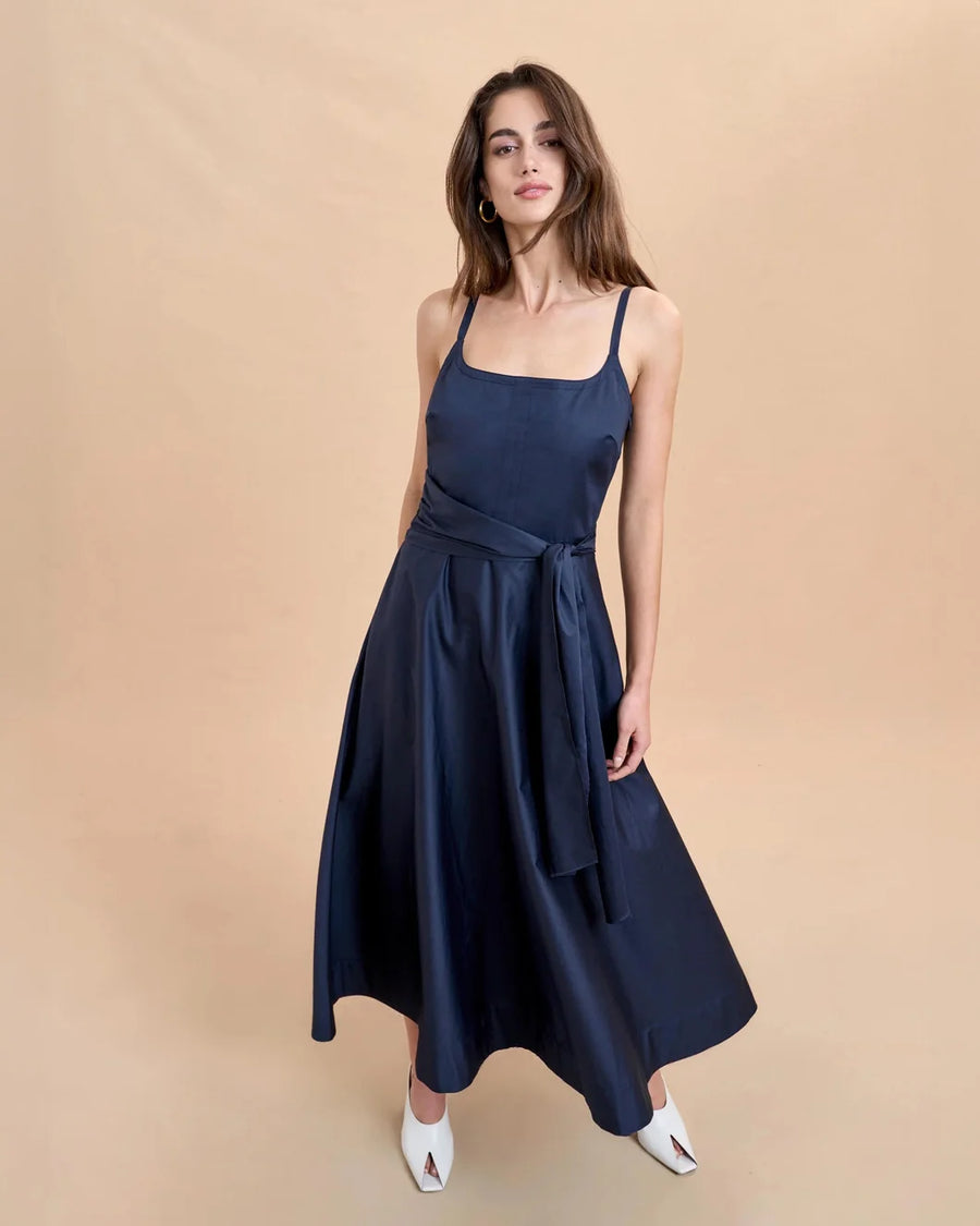 la ligne clementine dress midnight navy blue on figure front