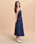 la ligne clementine dress midnight navy blue on figure side