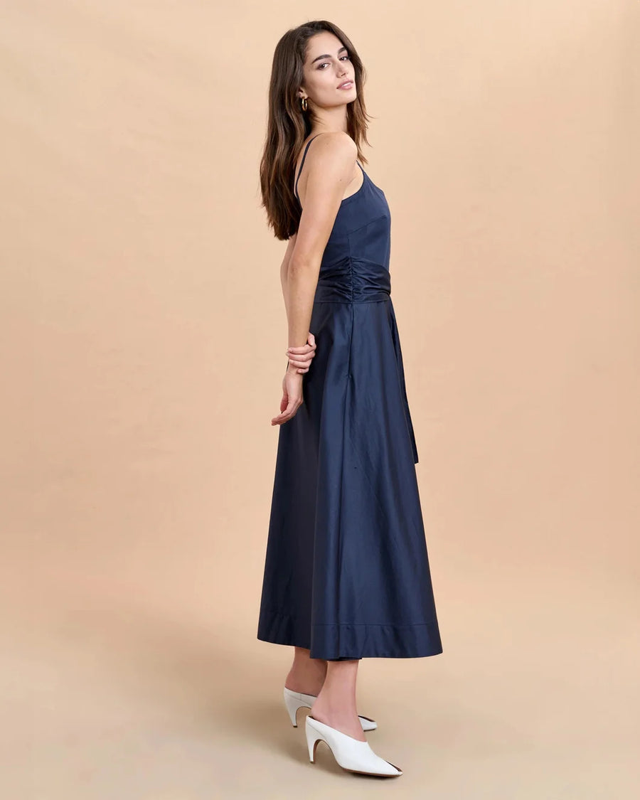 la ligne clementine dress midnight navy blue on figure side