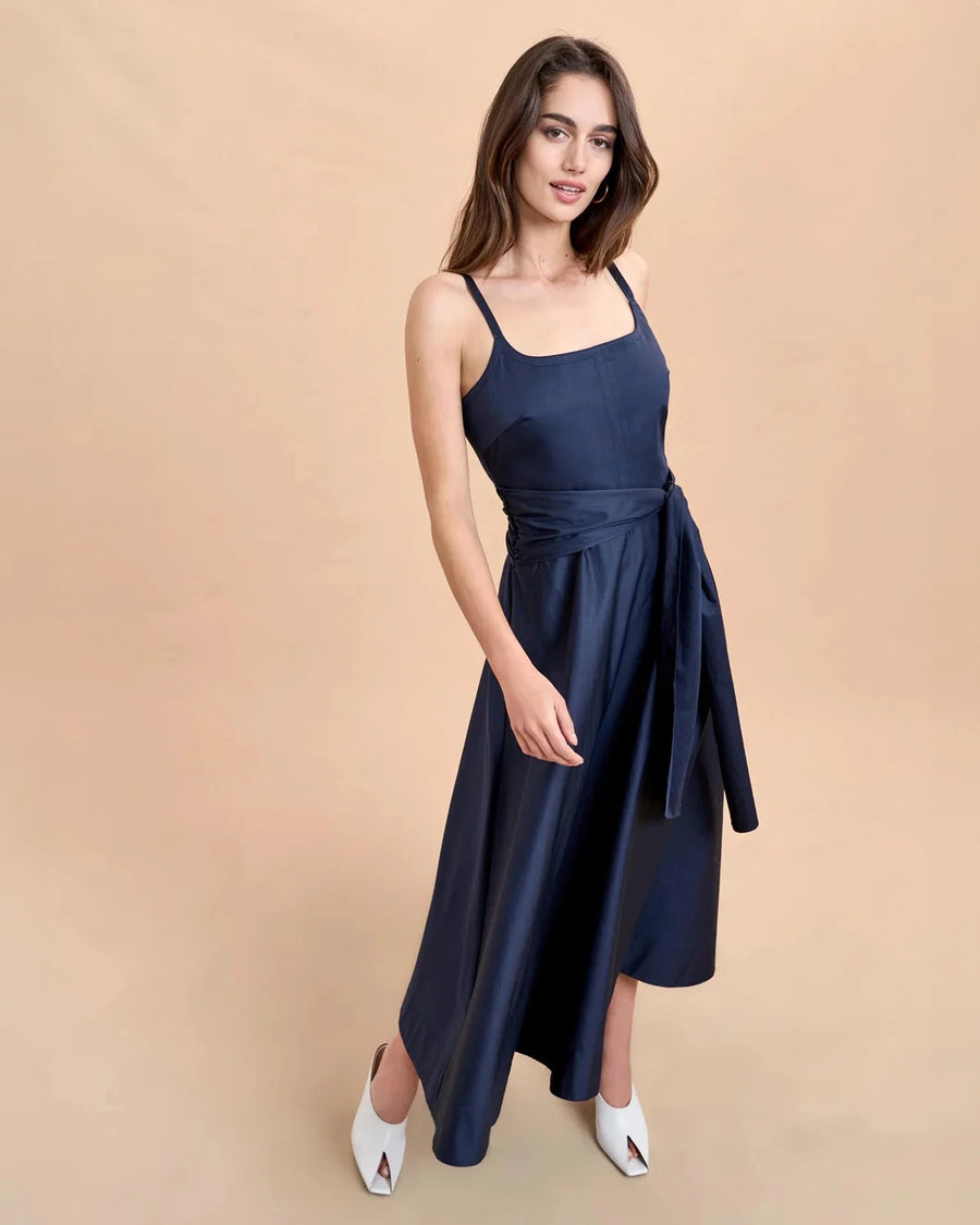 la ligne clementine dress midnight navy blue on figure front