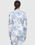 leo lin cora embroidered asymmetirc blazer blue figure back