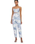 leo lin indra embroidered straight leg pant blue floral figure front