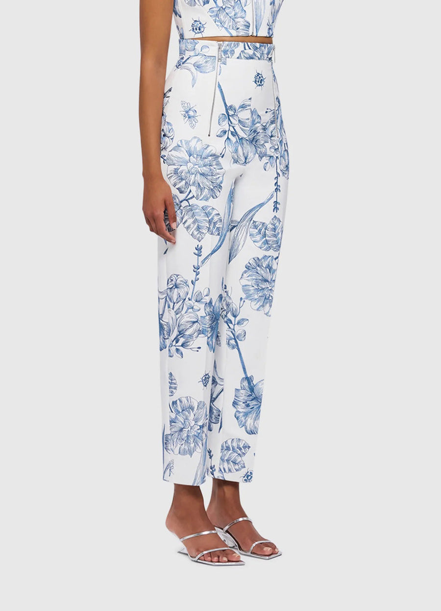 leo lin indra embroidered straight leg pant blue floral figure side