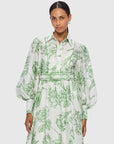 eo lin stephania midi dress green floral figure detail