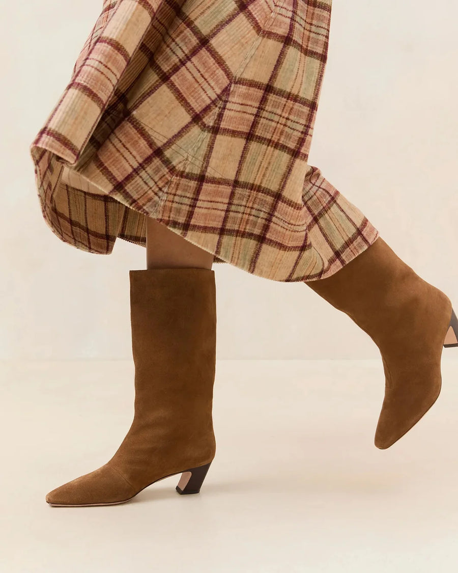 loeffler randall Cleo Kicked Heel Calf Boot cacao brown on figure