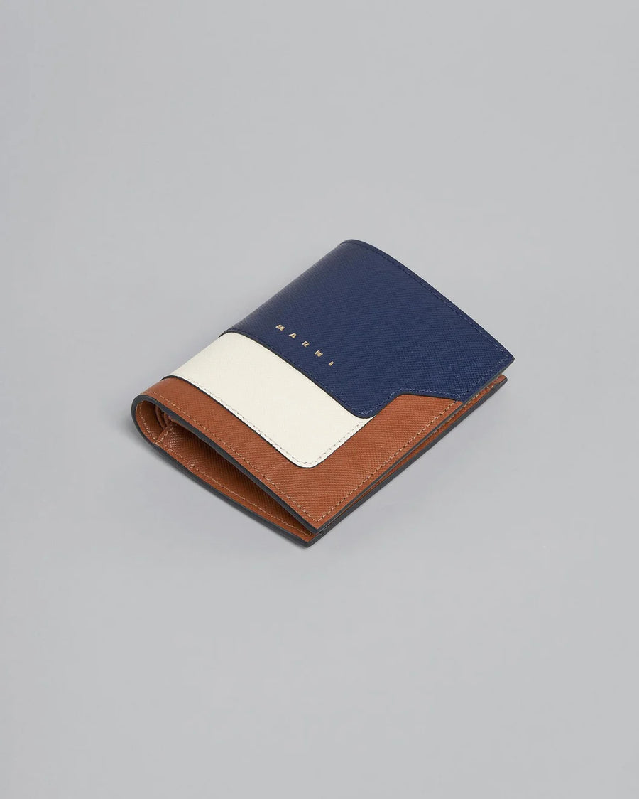 marni billfold with coin purse blue, white, and brown