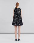 marni Black flocked denim flared dress with Crayon print back