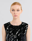 marni Black flocked denim flared dress with Crayon print front collar detail