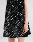 marni Black flocked denim flared dress with Crayon print hem detail