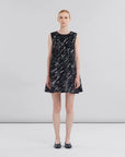 marni Black flocked denim flared dress with Crayon print front