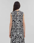 marni satin back crepe sleeveless top with black and white blooming print on figure back