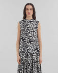 marni satin back crepe sleeveless top with black and white blooming print on figure front