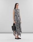 marni satin back crepe sleeveless top with black and white blooming print on figure side