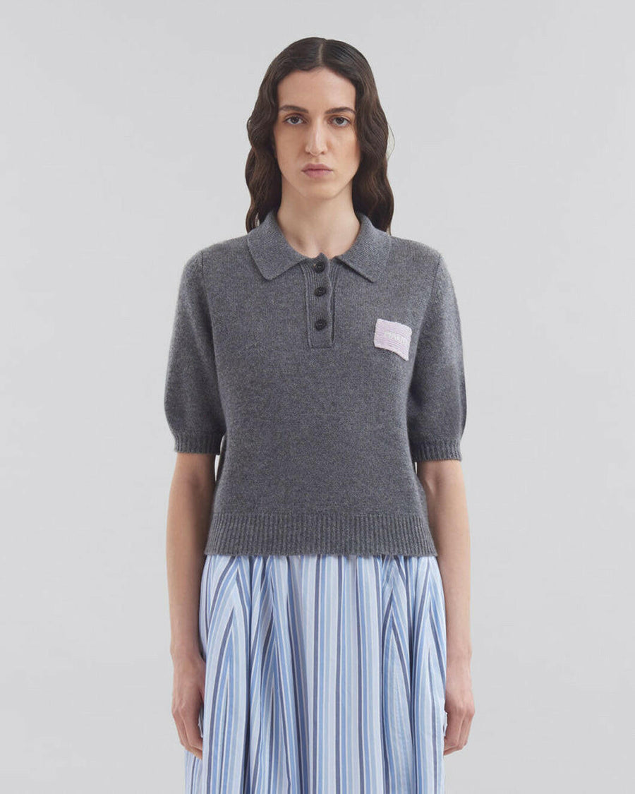 marni grey cashmere polo jumper with marni patch on figure front