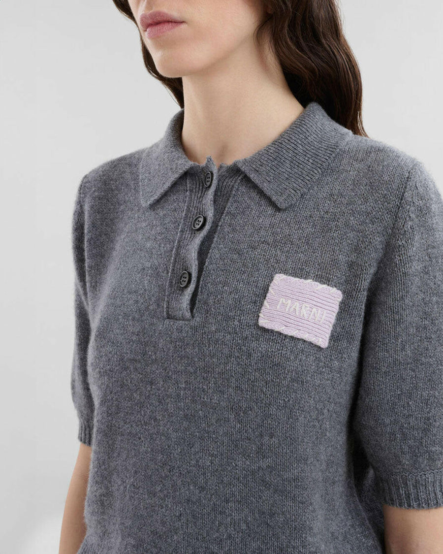 marni grey cashmere polo jumper with marni patch on figure side