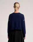 marni Long Sleeve Cardigan with marni mending navy blue on figure back